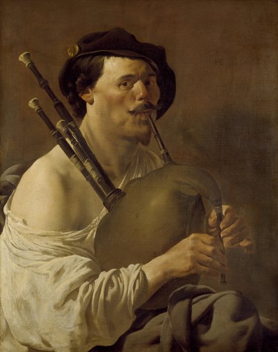 A Man Playing the Bagpipes, 17th Century by Hendrick ter Brugghen